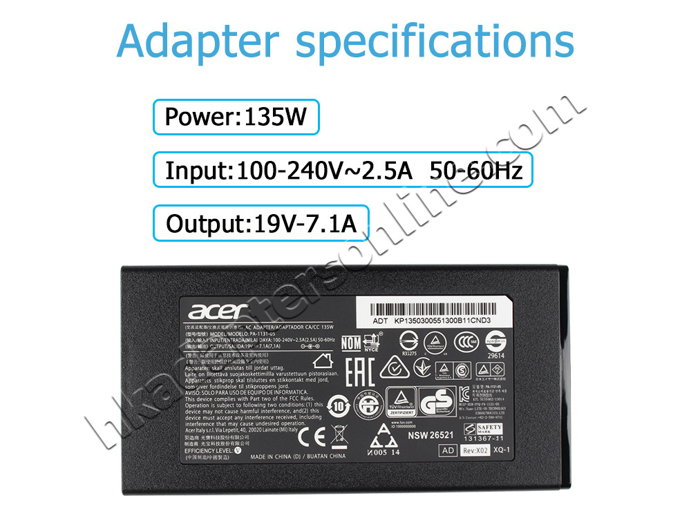 原裝 135W Acer Predator Helios 300 PH317-52-746U Charger 充電器 電源 + 電源線