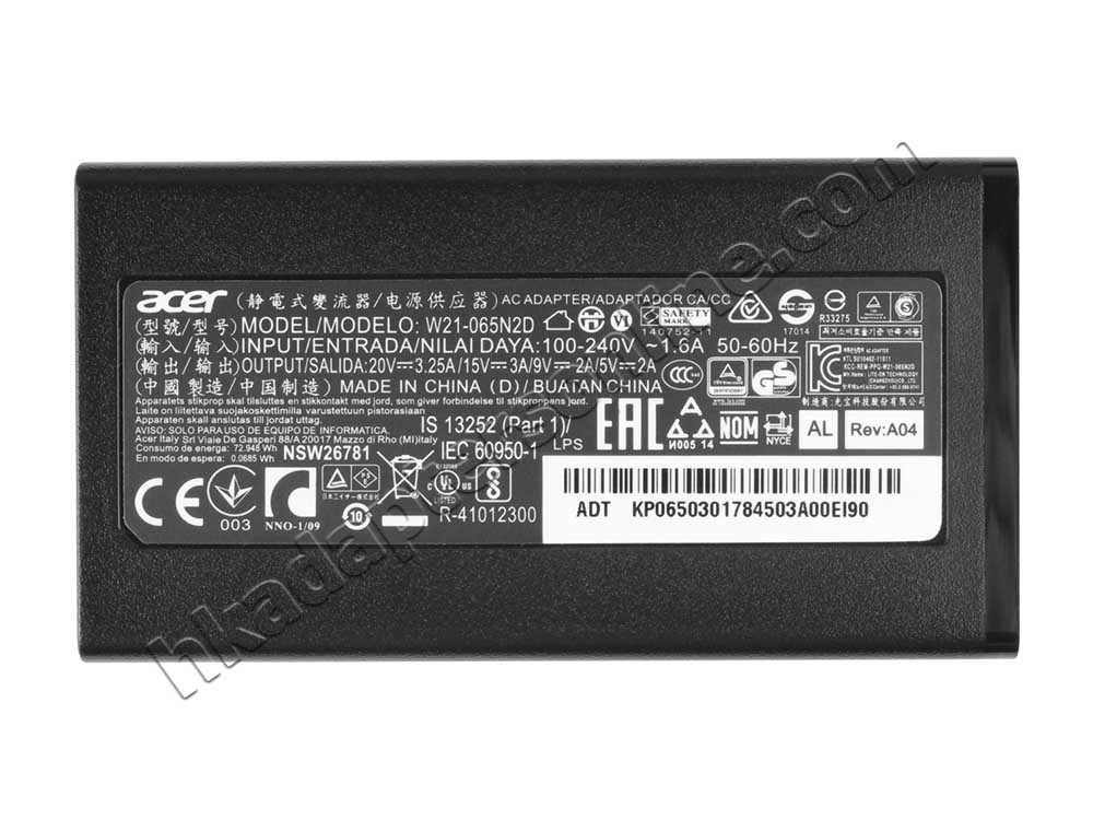 原廠 65W USB-C Acer KP.0650H.019 Charger 充電器 電源 + 電源線