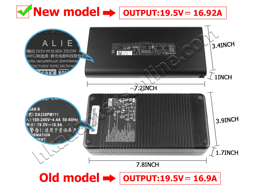 原裝 330W GaN Dell G7 16 7635 P122F P122F003 Charger 充電器 電源 + 電源線