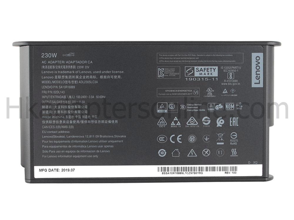 原裝 230W Slim Lenovo 01FR044 Charger 充電器 電源 + 電源線