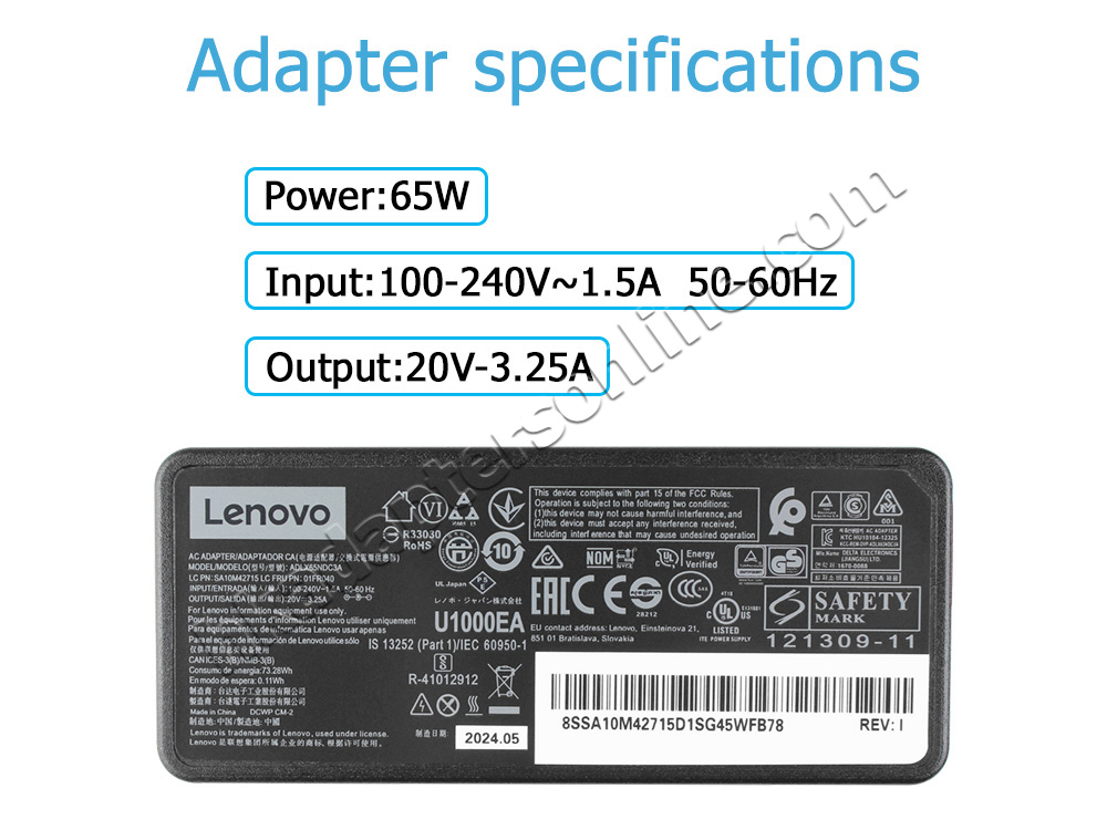 原廠 65W Lenovo IdeaPad 3 17ABA7 82RQ002VHH Charger 充電器 電源 + 電源線