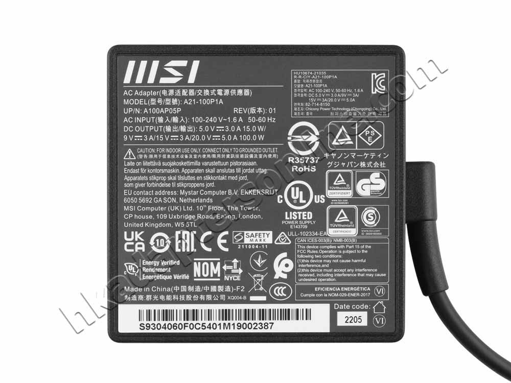 原廠 100W USB-C MSI Prestige 16 AI Evo B1MG MS-15A1 Charger 充電器 電源 + 電源線