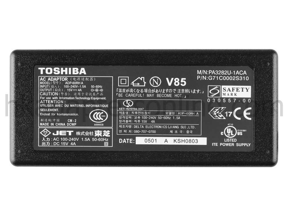 60W Toshiba Tecra A10-12L Charger 充電器 電源 + 電源線